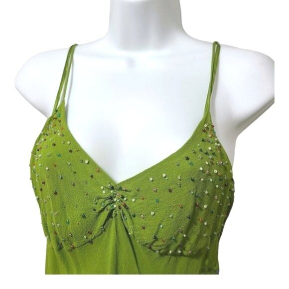 Tibi green Silk beaded dress Ruffle hem size S - Picture 3 of 16